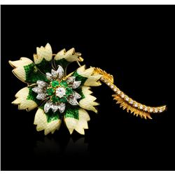 18KT Two-Tone Gold 1.06ctw Emerald and Diamond Flower Brooch