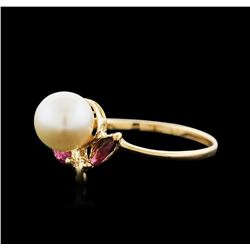 14KT Yellow Gold Pearl and Pink Topaz Ring