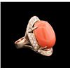 Image 1 : 15.99ct Red Coral and Diamond Ring - 14KT Rose Gold