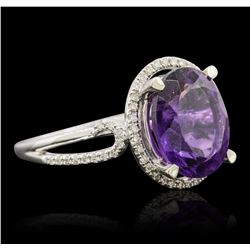 14KT White Gold 3.95ct Amethyst and Diamond Ring