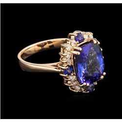 5.08ct Tanzanite, Blue Sapphire and Diamond Ring - 14KT Rose Gold