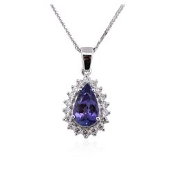 14KT White Gold 3.98ct Tanzanite and Diamond Pendant With Chain