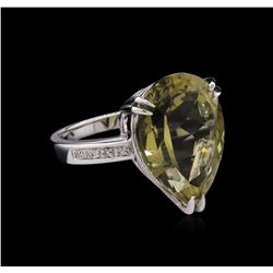 11.60ct Lemon Quartz and Diamond Ring - 14KT White Gold