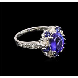 2.43ct Tanzanite, Blue Sapphire and Diamond Ring - 14KT White Gold