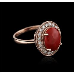 14KT Rose Gold 2.80ct Coral and Diamond Ring