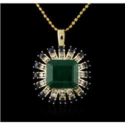 14KT Rose Gold 7.68ct Emerald, Sapphire and Diamond Pendant With Chain