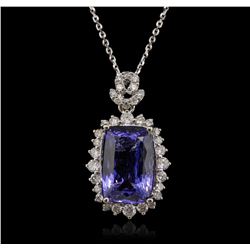 14KT White Gold 6.63ct Tanzanite and Diamond Pendant With Chain