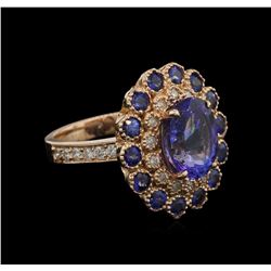 4.20ct Tanzanite, Sapphire and Diamond Ring - 14KT Rose Gold