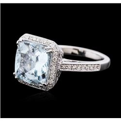 18KT White Gold 6.43ct Aquamarine and Diamond Ring