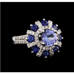 14KT White Gold 1.43ct Tanzanite, Sapphire and Diamond Ring