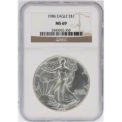 1986 NGC MS69 American Silver Eagle Dollar