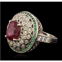 14KT White Gold 4.02ct Ruby, Emerald and Diamond Ring