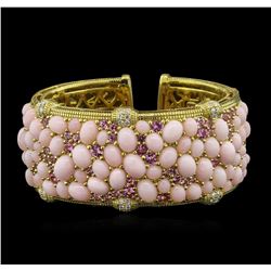 48.60ctw Pink Opal, Pink Sapphire and Diamond Bracelet - 18KT Yellow Gold