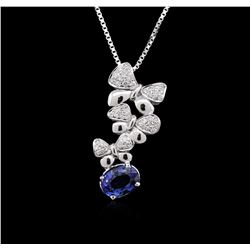 14-18KT White Gold 1.49ct Sapphire and Diamond Pendant With Chain