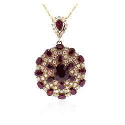 14KT Yellow Gold 35.13ctw Ruby and Diamond Pendant With Chain