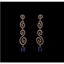 1.56ctw Blue Sapphire and Diamond Earrings - 14KT Rose Gold