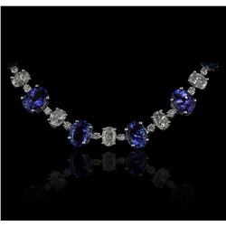 14KT White Gold 51.10ctw Tanzanite and Diamond Necklace