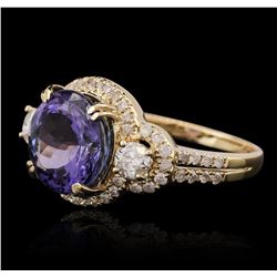 14KT Yellow Gold 4.48ct Tanzanite and Diamond Ring