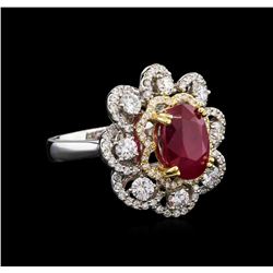 GIA Certified 4.04ct Ruby and Diamond Ring - 14KT Two-Tone Gold