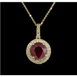 4.96ct Ruby and Diamond Pendant With Chain - 14KT Yellow Gold