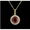 Image 1 : 4.96ct Ruby and Diamond Pendant With Chain - 14KT Yellow Gold