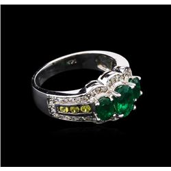 5.23ctw Emerald, Sapphire and Diamond Ring - 14KT White Gold