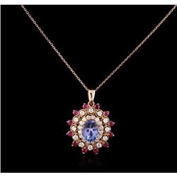 14KT Rose Gold 3.41ct Tanzanite, Ruby and Diamond Pendant With Chain