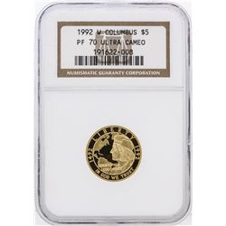 1992-W NGC PF70 Ultra Cameo $5 Columbus Gold Coin