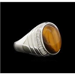 7.80ct Tiger Eye and Diamond Ring - 14KT White Gold