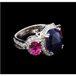 5.81ct Sapphire, Tourmaline and Diamond Ring - 14KT White Gold