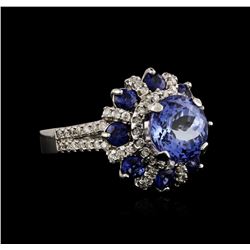 14KT White Gold 2.49ct Tanzanite, Sapphire and Diamond Ring