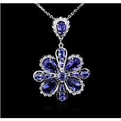 14KT White Gold 18.01ctw Tanzanite and Diamond Pendant With Chain