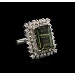 10.35ct Green Tourmaline and Diamond Ring - 14KT White Gold