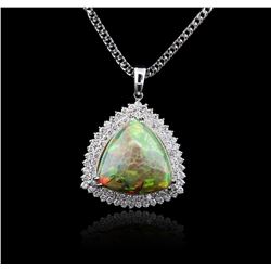 14KT White Gold 25.72ct Opal and Diamond Pendant with Chain