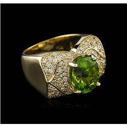 14KT Yellow Gold 5.90ct Peridot and Diamond Ring