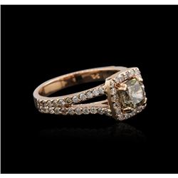 14KT Rose Gold 1.39ctw Fancy Yellowish Green Diamond Ring