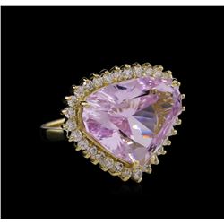 14KT Yellow Gold GIA Certified 18.42ct Kunzite and Diamond Ring