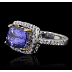 14KT Two-Tone Gold 4.29ct Tanzanite and Diamond Ring