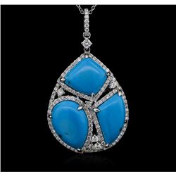 Turquoise and Diamond Pendant - 14KT White Gold