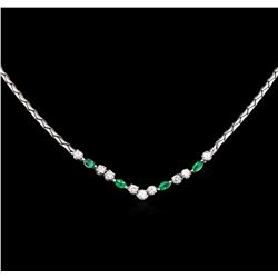 0.52ctw Emerald and Diamond Necklace - 18KT White Gold