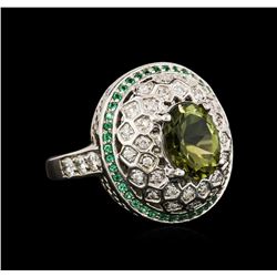 14KT White Gold 2.76ct Green Tourmaline, Chrysoberyl and Diamond Ring