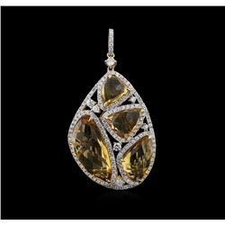 13.38ct Citrine and Diamond Pendant - 14KT Yellow Gold