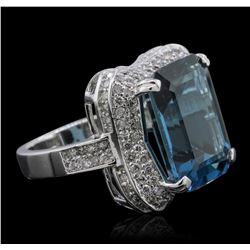 14KT White Gold 16.86ct Blue Topaz and Diamond Ring