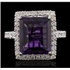 Image 3 : 14KT White Gold 6.43ct Amethyst and Diamond Ring