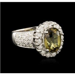 18KT White Gold 2.31ct Green Chrysoberyl and Diamond Ring