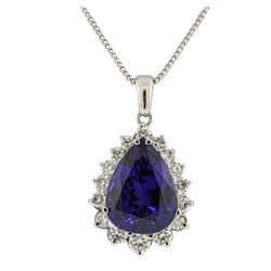 14KT White Gold GIA Certified 23.12ct Tanzanite and Diamond Pendant With Chain