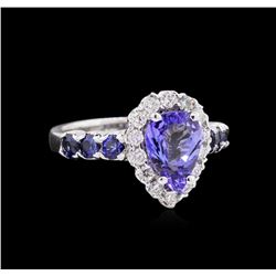 1.57ct Tanzanite, Sapphire and Diamond Ring - 14KT White Gold