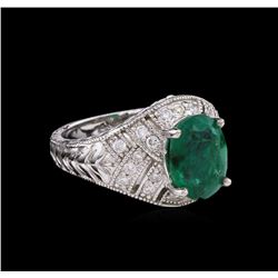 3.16ct Emerald and Diamond Ring - 14KT White Gold