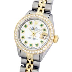 Rolex Two-Tone Diamond and Emerald DateJust Ladies Watch