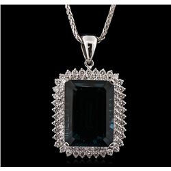 14KT White Gold 44.43ct Topaz and Diamond Pendant With Chain